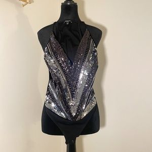 Sequin and Black Velvet Bodysuit